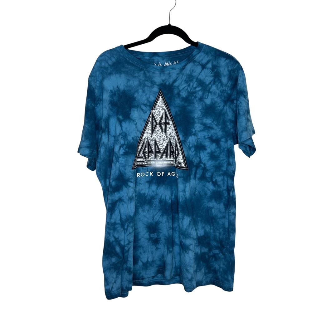Def Leppard Blue Tie Dye Graphic Short Sleeve Tee Size XL